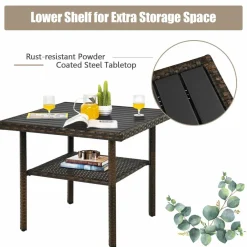 Tangkula Wicker Outdoor Dining Set, 6 Piece PE Rattan Wicker Sectional Corner Sofa Set with Dining Table, 2 Ottomans, Suitable for Garden