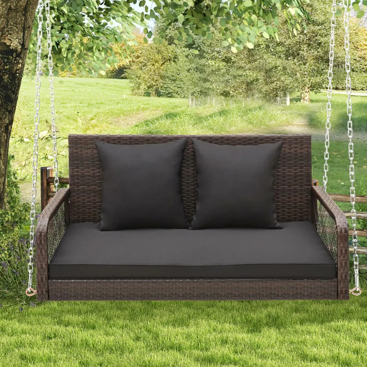 Tangkula Wicker Outdoor Porch Swing, 800 LBS Capacity