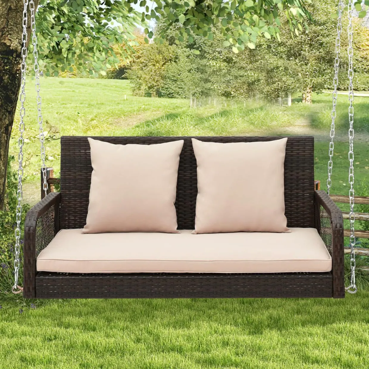 Tangkula Wicker Outdoor Porch Swing, 800 LBS Capacity