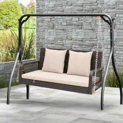 Tangkula Wicker Outdoor Porch Swing, 800 LBS Capacity