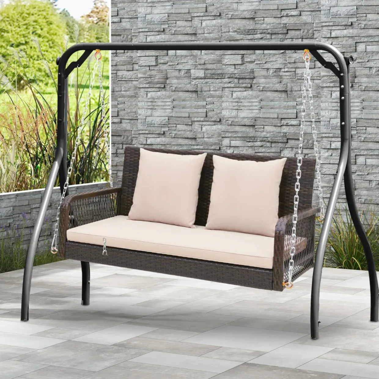 Tangkula Wicker Outdoor Porch Swing, 800 LBS Capacity