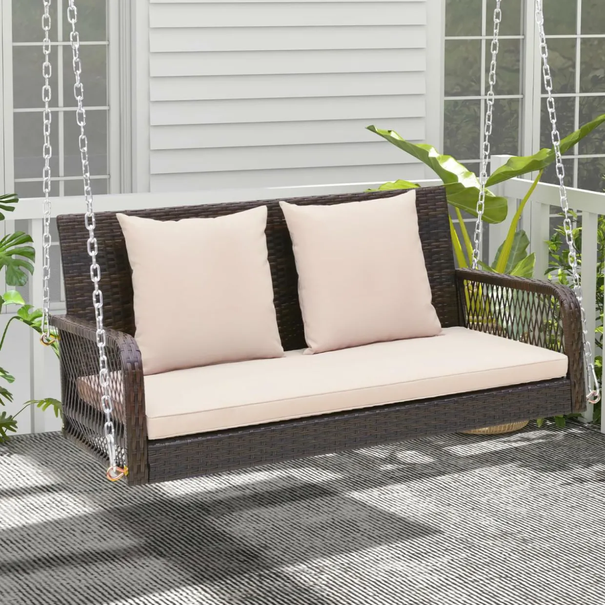 Tangkula Wicker Outdoor Porch Swing, 800 LBS Capacity