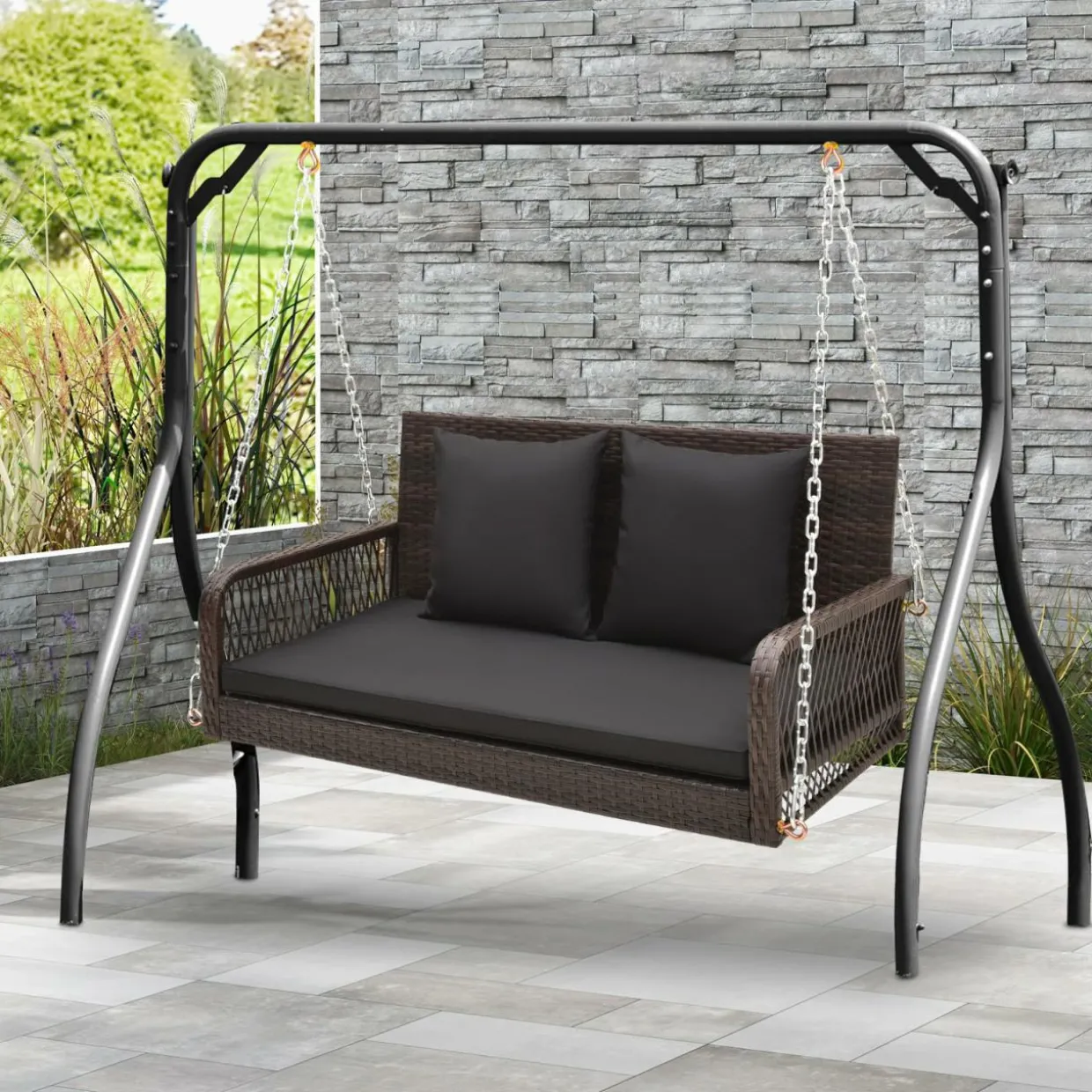 Tangkula Wicker Outdoor Porch Swing, 800 LBS Capacity