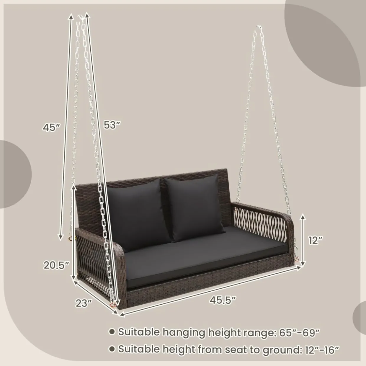 Tangkula Wicker Outdoor Porch Swing, 800 LBS Capacity