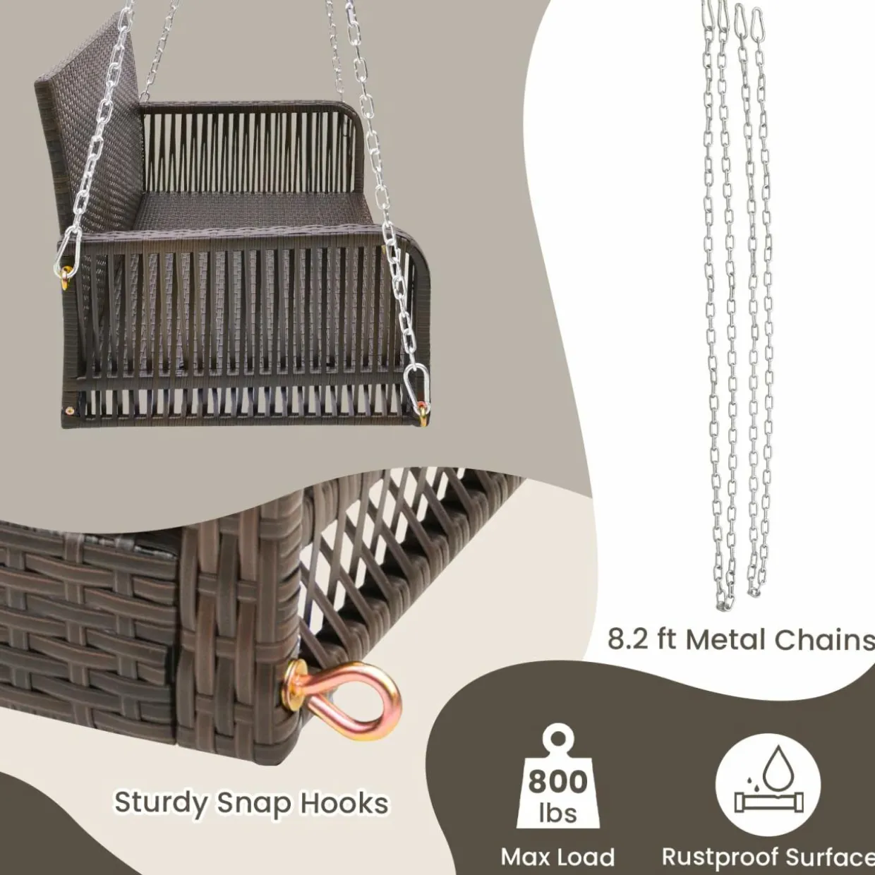Tangkula Wicker Outdoor Porch Swing, 800 LBS Capacity