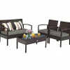 Tangkula Wicker Patio Conversation Furniture Set, Outdoor Rattan Chair and Table Set