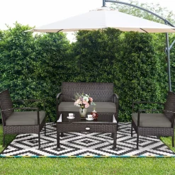 Tangkula Wicker Patio Conversation Furniture Set, Outdoor Rattan Chair and Table Set