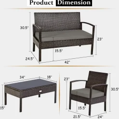 Tangkula Wicker Patio Conversation Furniture Set, Outdoor Rattan Chair and Table Set