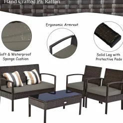 Tangkula Wicker Patio Conversation Furniture Set, Outdoor Rattan Chair and Table Set