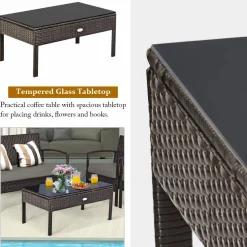Tangkula Wicker Patio Conversation Furniture Set, Outdoor Rattan Chair and Table Set