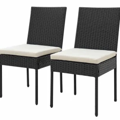 Tangkula Wicker Patio Dining Chairs, Outdoor Armless Wicker Chairs with Cushions, Backrest, Sturdy Metal Frame