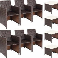 Tangkula Wicker Patio Dining Chairs and 4 Cushioned Ottomans Set, 10 Pieces Heavy Duty Patio Furniture Set