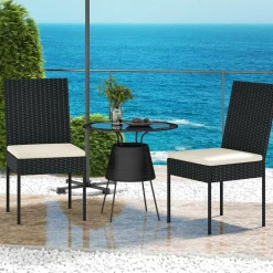 Tangkula Wicker Patio Dining Chairs, Outdoor Armless Wicker Chairs with Cushions, Backrest, Sturdy Metal Frame