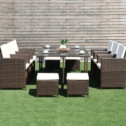 Tangkula Wicker Patio Dining Chairs and 4 Cushioned Ottomans Set, 10 Pieces Heavy Duty Patio Furniture Set