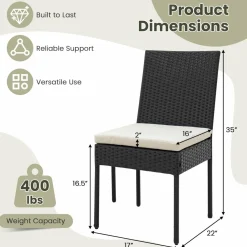 Tangkula Wicker Patio Dining Chairs, Outdoor Armless Wicker Chairs with Cushions, Backrest, Sturdy Metal Frame