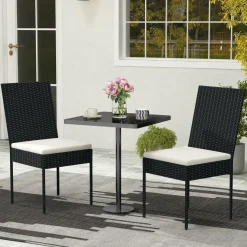 Tangkula Wicker Patio Dining Chairs, Outdoor Armless Wicker Chairs with Cushions, Backrest, Sturdy Metal Frame