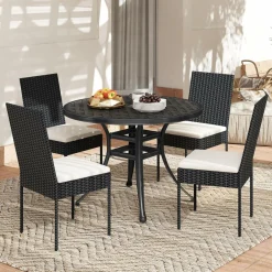 Tangkula Wicker Patio Dining Chairs, Outdoor Armless Wicker Chairs with Cushions, Backrest, Sturdy Metal Frame