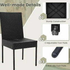 Tangkula Wicker Patio Dining Chairs, Outdoor Armless Wicker Chairs with Cushions, Backrest, Sturdy Metal Frame