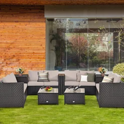 Tangkula Wicker Patio Set with Storage, All Weather-Proof Outdoor Conversation Set