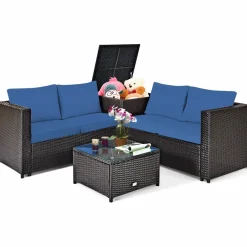Tangkula Wicker Patio Set with Storage, All Weather-Proof Outdoor Conversation Set