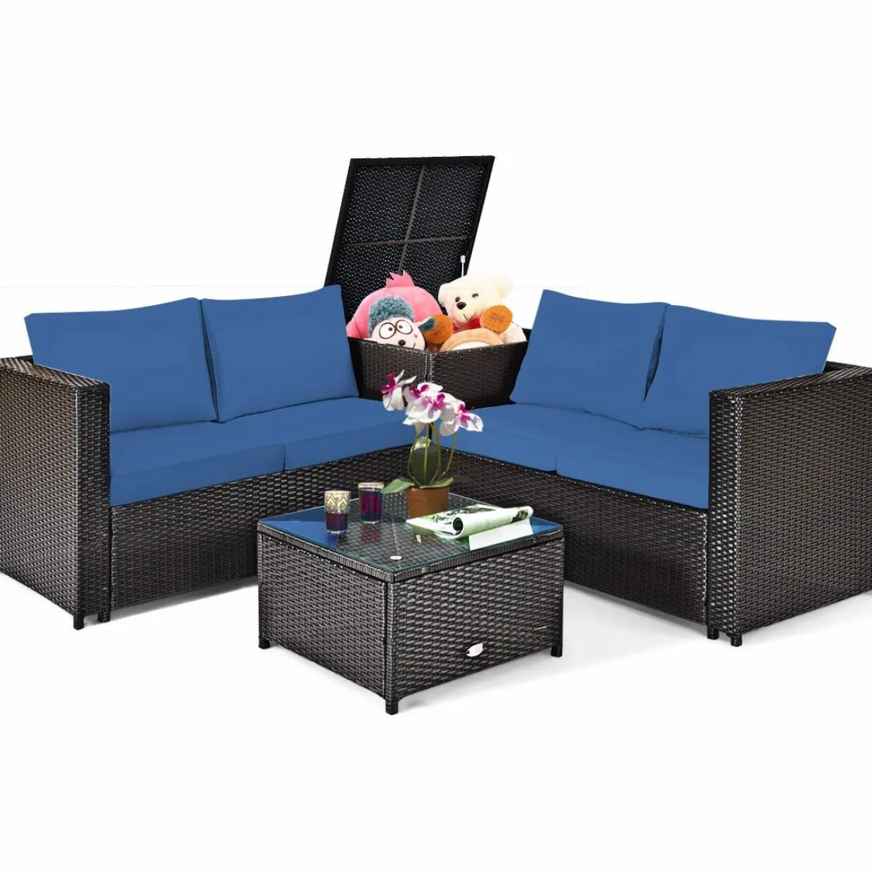 Tangkula Wicker Patio Set with Storage, All Weather-Proof Outdoor Conversation Set