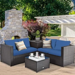 Tangkula Wicker Patio Set with Storage, All Weather-Proof Outdoor Conversation Set