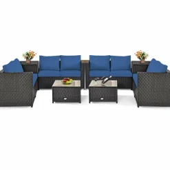 Tangkula Wicker Patio Set with Storage, All Weather-Proof Outdoor Conversation Set