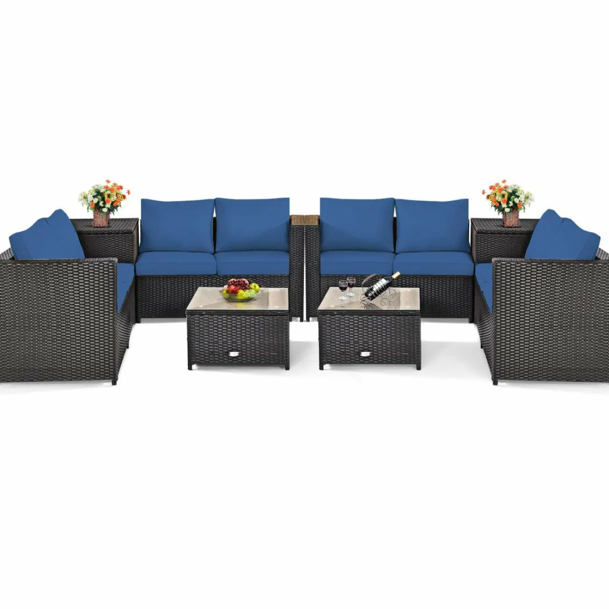 Tangkula Wicker Patio Set with Storage, All Weather-Proof Outdoor Conversation Set