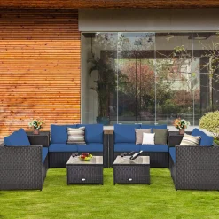 Tangkula Wicker Patio Set with Storage, All Weather-Proof Outdoor Conversation Set