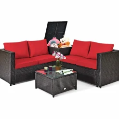 Tangkula Wicker Patio Set with Storage, All Weather-Proof Outdoor Conversation Set