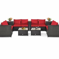 Tangkula Wicker Patio Set with Storage, All Weather-Proof Outdoor Conversation Set