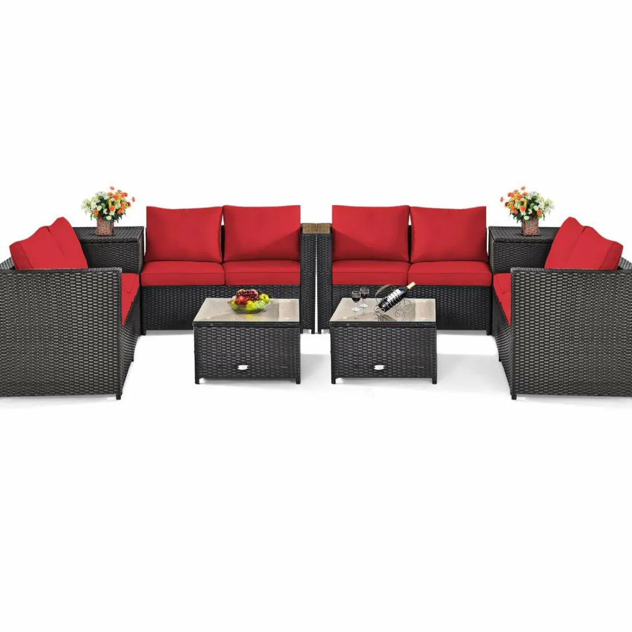 Tangkula Wicker Patio Set with Storage, All Weather-Proof Outdoor Conversation Set