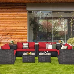 Tangkula Wicker Patio Set with Storage, All Weather-Proof Outdoor Conversation Set