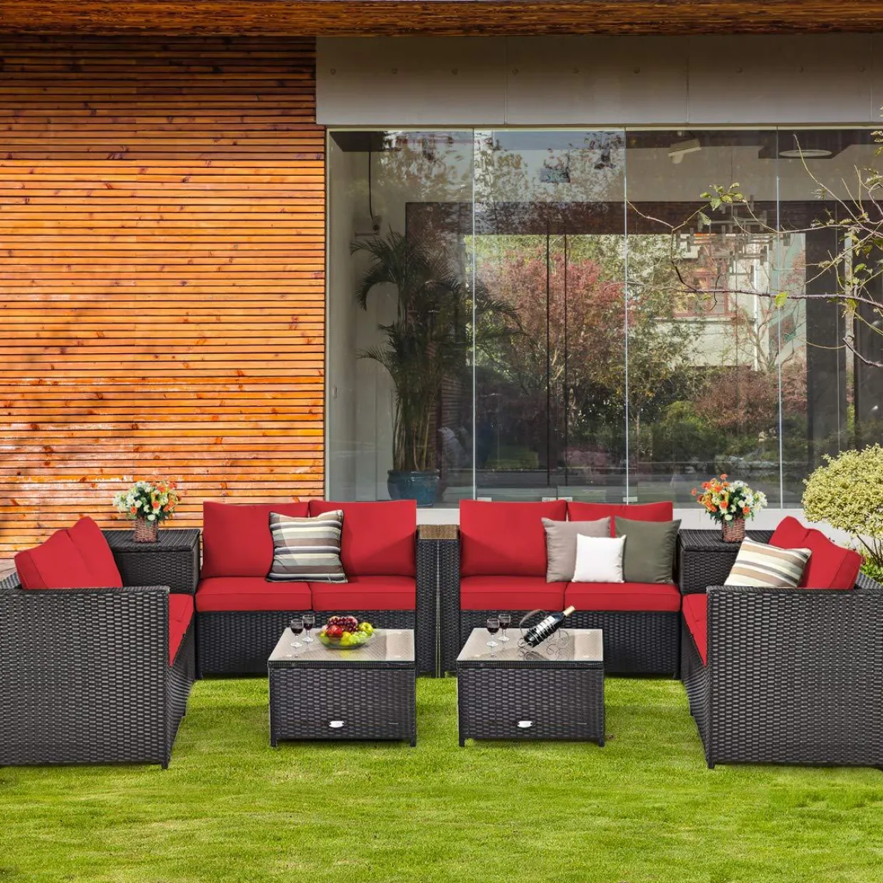 Tangkula Wicker Patio Set with Storage, All Weather-Proof Outdoor Conversation Set