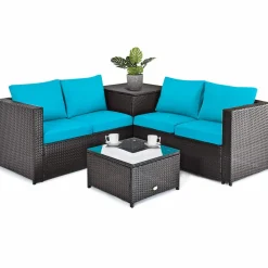 Tangkula Wicker Patio Set with Storage, All Weather-Proof Outdoor Conversation Set