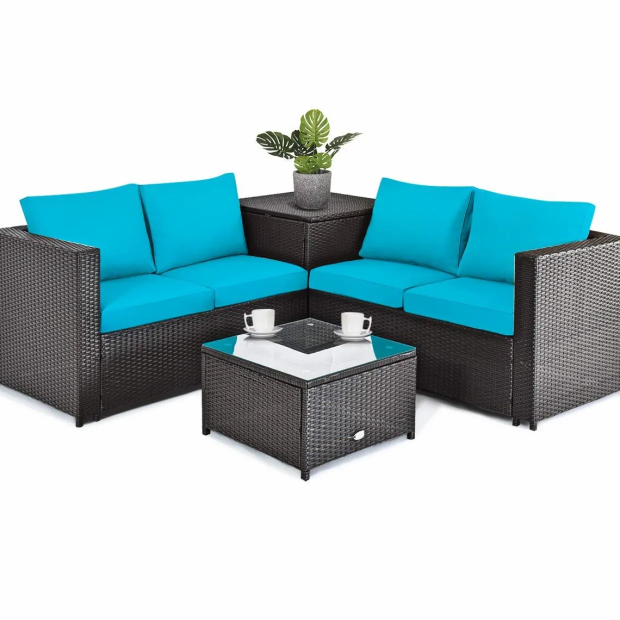 Tangkula Wicker Patio Set with Storage, All Weather-Proof Outdoor Conversation Set