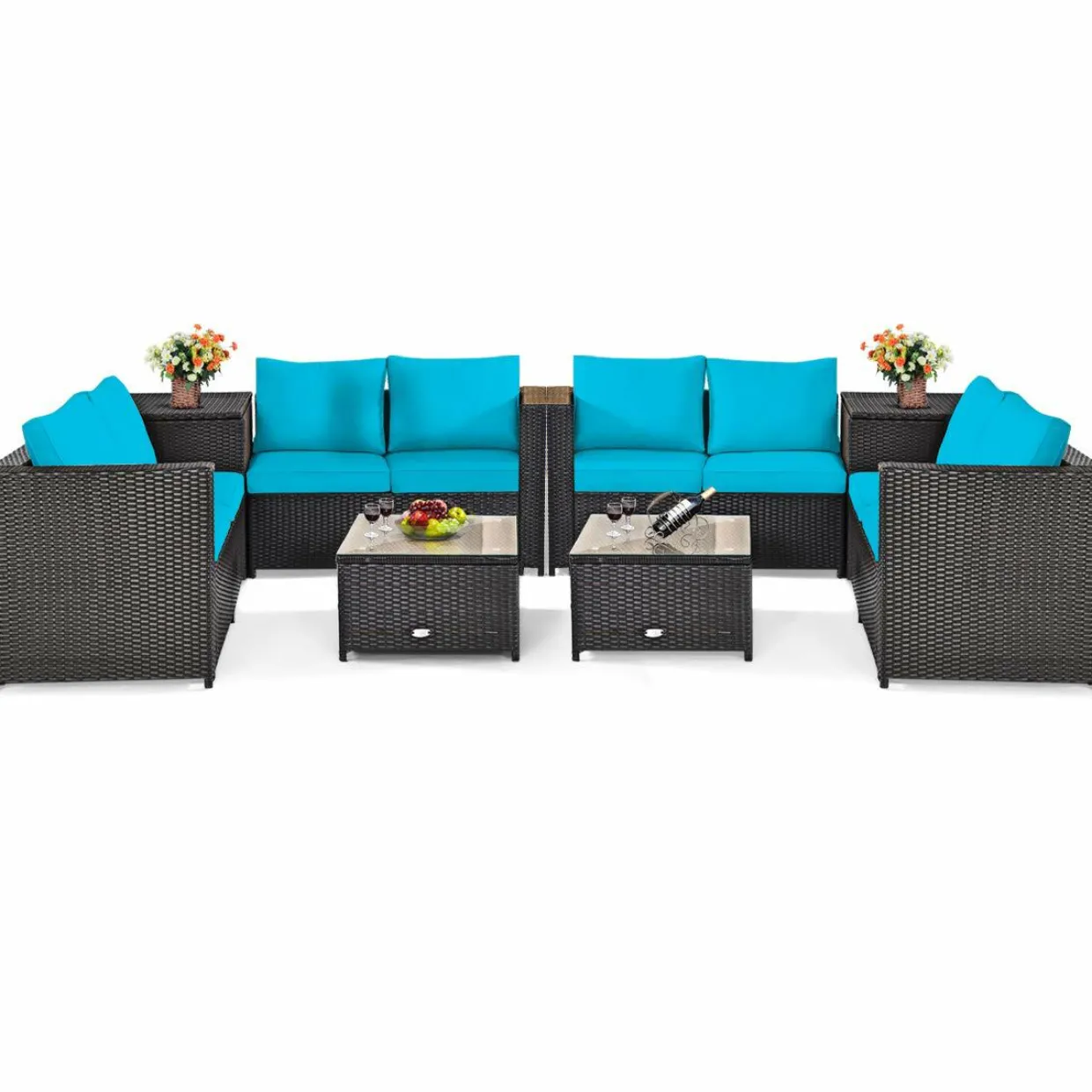 Tangkula Wicker Patio Set with Storage, All Weather-Proof Outdoor Conversation Set