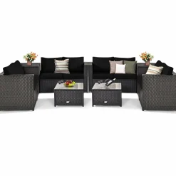 Tangkula Wicker Patio Set with Storage, All Weather-Proof Outdoor Conversation Set