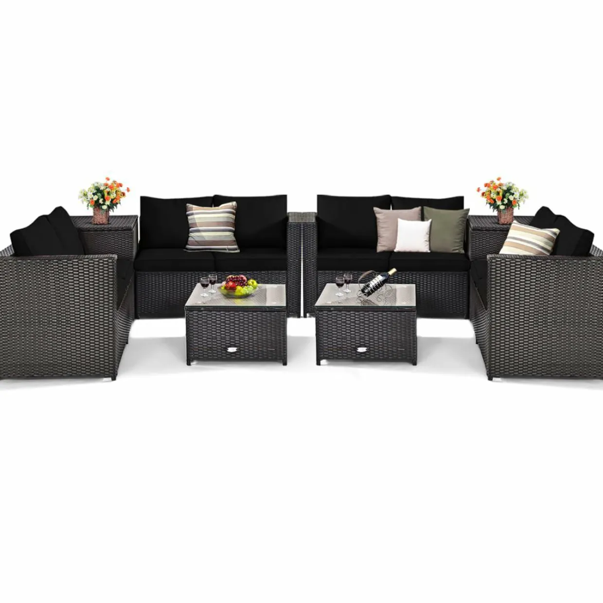 Tangkula Wicker Patio Set with Storage, All Weather-Proof Outdoor Conversation Set
