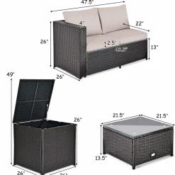 Tangkula Wicker Patio Set with Storage, All Weather-Proof Outdoor Conversation Set