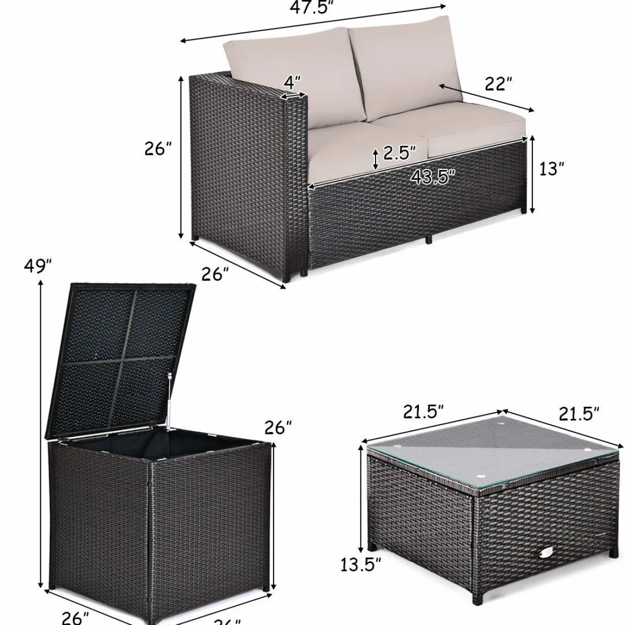 Tangkula Wicker Patio Set with Storage, All Weather-Proof Outdoor Conversation Set