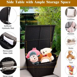 Tangkula Wicker Patio Set with Storage, All Weather-Proof Outdoor Conversation Set