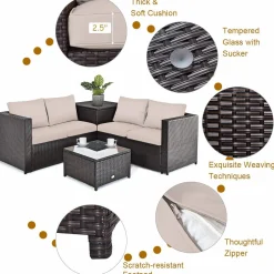Tangkula Wicker Patio Set with Storage, All Weather-Proof Outdoor Conversation Set
