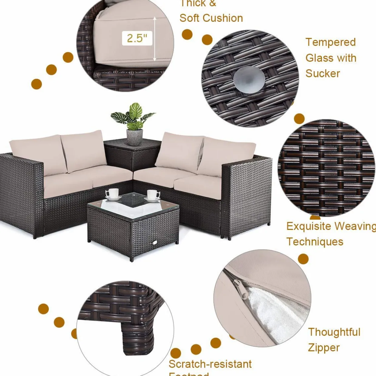 Tangkula Wicker Patio Set with Storage, All Weather-Proof Outdoor Conversation Set
