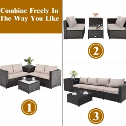 Tangkula Wicker Patio Set with Storage, All Weather-Proof Outdoor Conversation Set