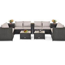 Tangkula Wicker Patio Set with Storage, All Weather-Proof Outdoor Conversation Set