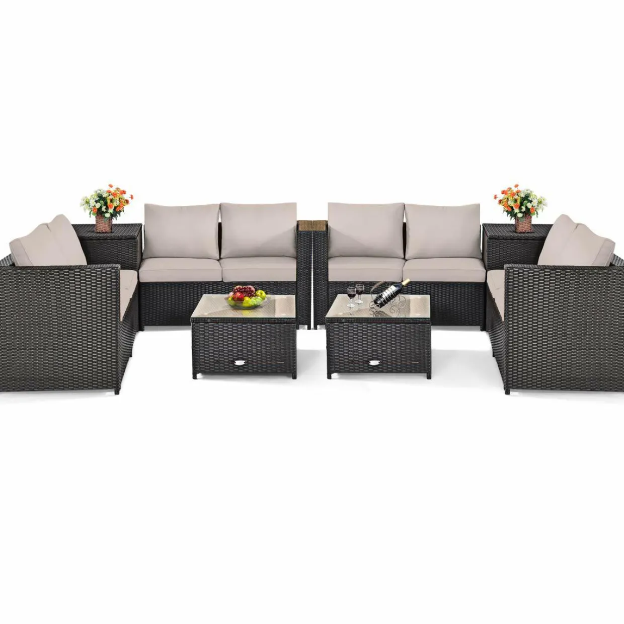 Tangkula Wicker Patio Set with Storage, All Weather-Proof Outdoor Conversation Set