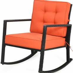 Tangkula Wicker Rocking Chair, Outdoor Glider Rattan Rocker Chair with Heavy-Duty Steel Frame