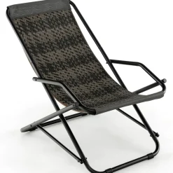 Tangkula Wicker Sling Chair Outdoor, Patio Deck Chair with Rattan Seat