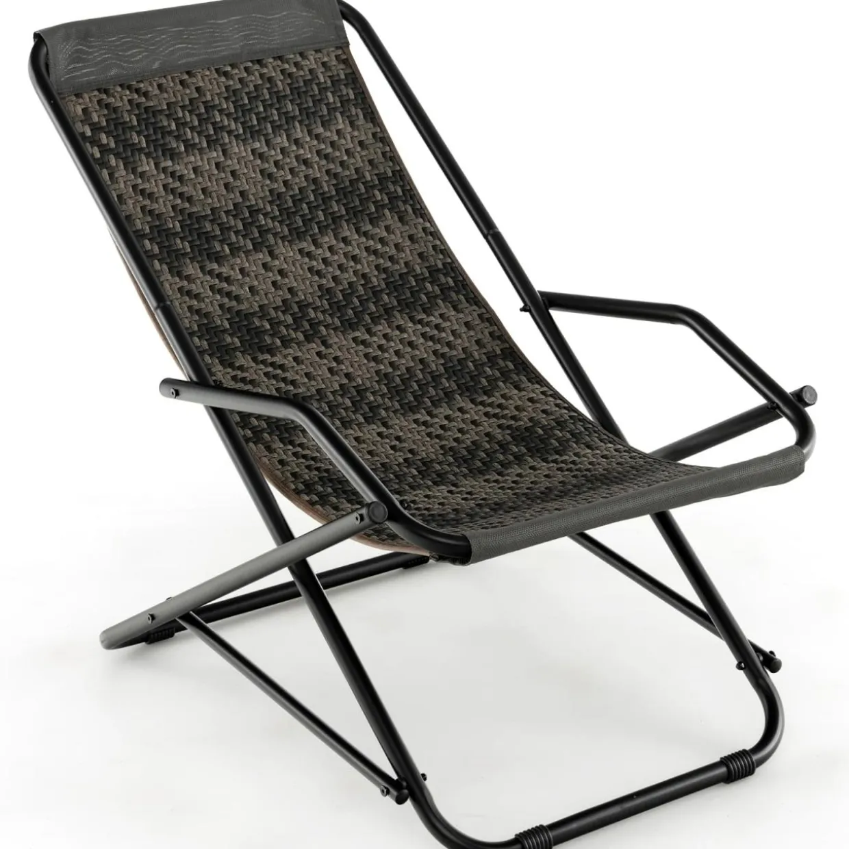 Tangkula Wicker Sling Chair Outdoor, Patio Deck Chair with Rattan Seat